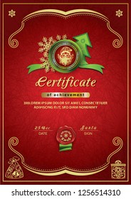 Christmas red certificate. Santa inside emblem, Xmas background