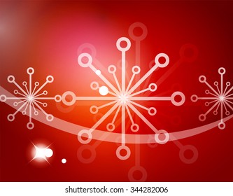 Christmas red color abstract background with white transparent snowflakes. Holiday winter template, New Year layout