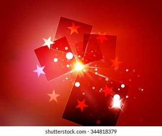 Christmas red color abstract background with white transparent snowflakes. Holiday winter template, New Year layout