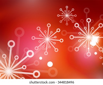 Christmas red color abstract background with white transparent snowflakes. Holiday winter template, New Year layout