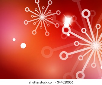 Christmas red color abstract background with white transparent snowflakes. Holiday winter template, New Year layout