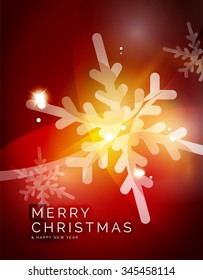 Christmas red color abstract background with white transparent snowflakes. Holiday winter template, New Year layout