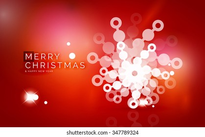 Christmas red color abstract background with white transparent snowflakes. Holiday winter template, New Year layout