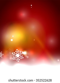 Christmas red color abstract background with white transparent snowflakes. Holiday winter template, New Year layout