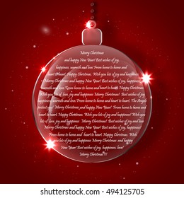 Christmas red color background with glass balls and wishes