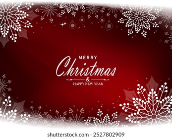 Christmas red composition with beautiful white snowflakes.