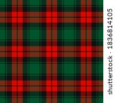 Christmas Red, Dark Green and Black Tartan Plaid Vector Seamless Pattern. Rustic Xmas Background. Traditional Scottish Woven Fabric. Lumberjack Shirt Flannel Textile. Pattern Tile Swatch Included.