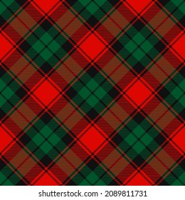 Christmas Red, Dark Green and Black Tartan Plaid Vector Seamless Pattern. Rustic Xmas Background. Traditional Scottish Woven Fabric. Lumberjack Shirt Flannel Textile. Pattern Tile Swatch Included.