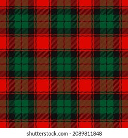 Christmas Red, Dark Green and Black Tartan Plaid Vector Seamless Pattern. Rustic Xmas Background. Traditional Scottish Woven Fabric. Lumberjack Shirt Flannel Textile. Pattern Tile Swatch Included.