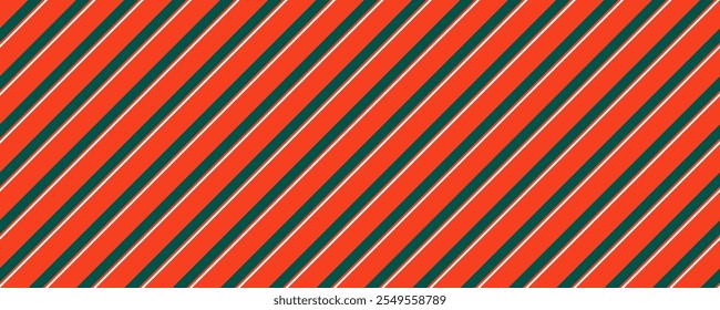 Christmas Red, Dark Green and White Candy Cane Stripes Seamless Vector Pattern.  Winter Holiday Background. Repeating Pattern Tile Swatches Included in Vector File.