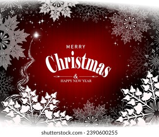 Christmas red design with glitter and gorgeous white snowflakes.