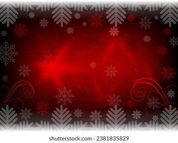 Christmas red design with patterns and bright snowflakes