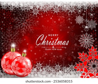 Christmas red design with snowflakes, Christmas red balls with a red snowflake.