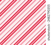 Christmas red diagonal stripes seamless pattern. Candy cane striped background.