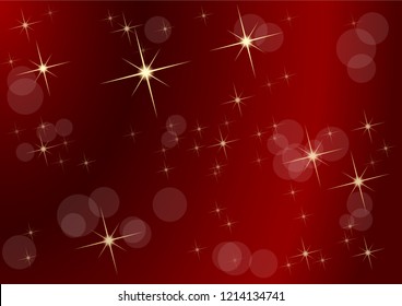 Christmas in red, empty background made with starry sky and blurry lights 