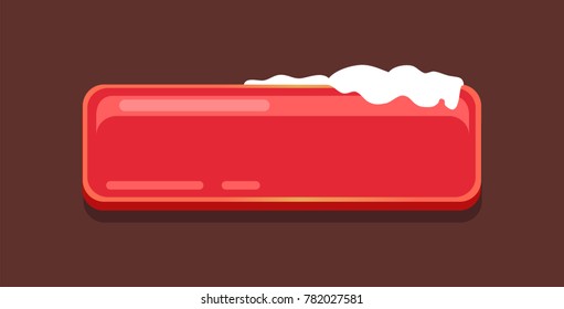 Christmas red empty web button covered with snow, creative interface, start shopping sign vector illustration isolated icon with place for text