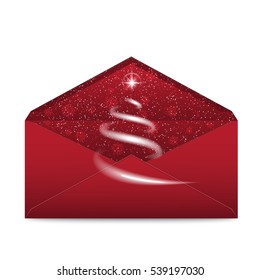 Christmas Red Envelope With Stars And Blizzard. 