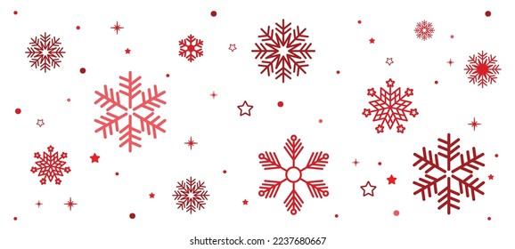 Christmas  red festive elements, winter snowflakes seamless background for xmas holidays or horizontal banner.