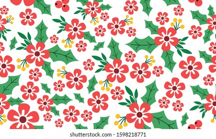 Christmas red floral design, for seamless floral pattern.
