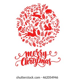 Christmas Red Forest Card. Vector background. Illustration for greeting cards, invitations, and other printing projects.