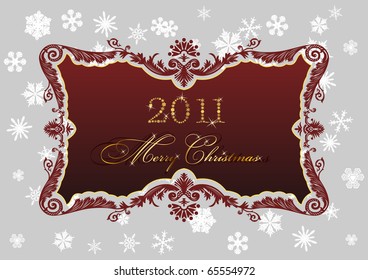 Christmas red frame 2011 snowflakes decor vector background