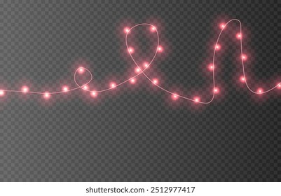 Christmas red garlands, dust, sparkle, and a star. Decorative element for greeting cards, invitations, backgrounds, business cards. Winter collection Christmas background. Light glow sparkl.