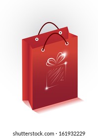 Christmas red gift bag, vector illustration.