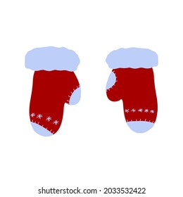 Christmas red gloves-mittens with snowflakes. Vector illustration.