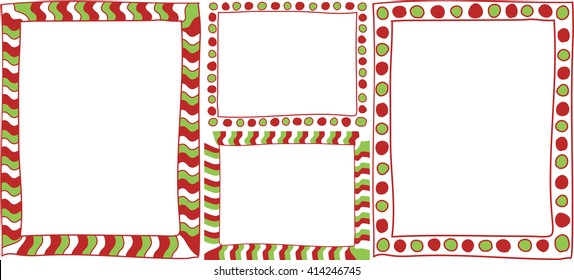 Christmas Red And Green Background Set. Photo Frame Border, Scrapbook Embellishment. Vector Illustration.