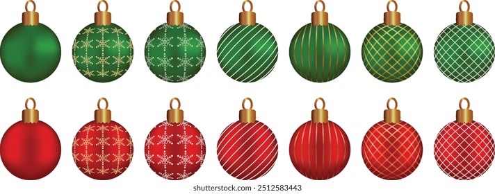 Christmas red and green ball line Set of white simple christmas balls isolated on transparent background Holiday xmas decoration Realistic 3d New Year design Winter collection objects Glossy   bauble