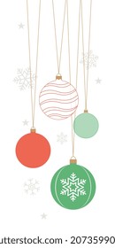Christmas red and green baubles icon with decoration