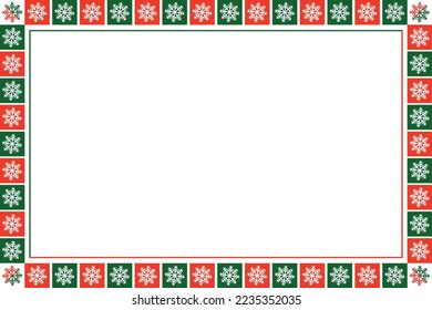 Christmas red and green border with white snowflakes Postcard template