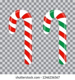 Christmas red and green candy canes, isolated, vector illustration.