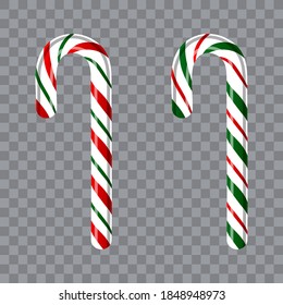 Christmas red and green candy canes, isolated, vector illustration.