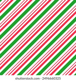 Christmas red and green diagonal striped seamless pattern. Gift wrapping paper texture.