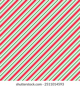 Christmas red and green diagonal striped seamless pattern. Gift wrapping paper texture.