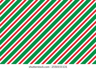 Christmas red and green diagonal stripes background. Candy cane repeating decoration wallpaper