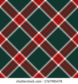 Christmas Red, Green and White colors diagonal check plaid Scottish seamless pattern.Texture from plaid, tablecloths, clothes, shirts, dresses, paper, bedding, blankets and other textile product.