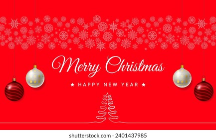 fondo de bienvenida rojo navideño y vector copos de nieve blancos