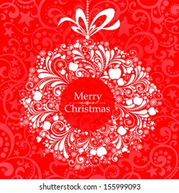 Christmas red Greeting Card. Vintage card with Christmas wreath. vector illustration 