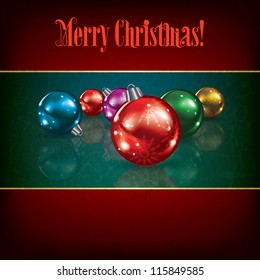 Christmas red grunge background with decorations on green