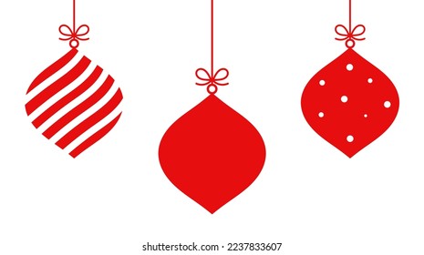 Christmas red hanging ornaments isolated on white background. Vector illustration.