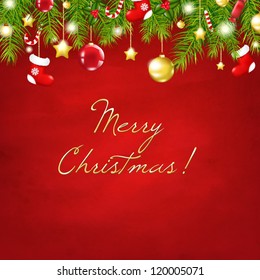 Christmas Red Happy New Year Composition With Gradient Mesh, Vector Illustration