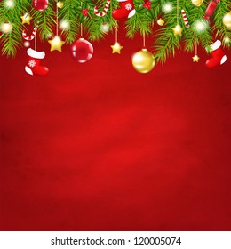 Christmas Red Happy New Year Composition With Gradient Mesh, Vector Illustration