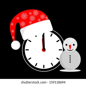 christmas red hat on clock