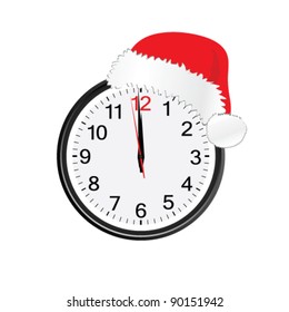 christmas red hat on clock illustration with white background