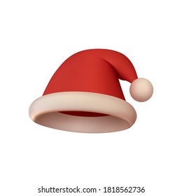 Christmas red hat Santa Claus. 3D realistic isolated object on white background. vector illustration