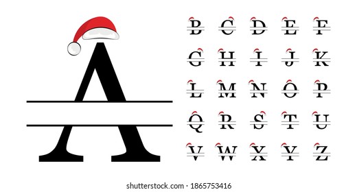 Christmas Red Hat Split Monogram Alphabet,vector illustration