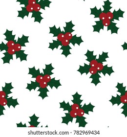 christmas red holly berry green leaves merry christmas new year pattern seamless vector.