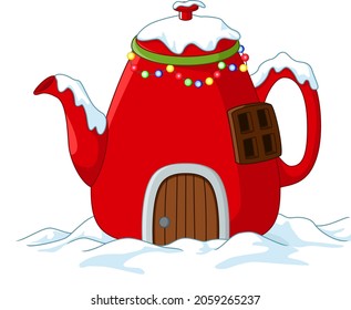 Christmas red house in shape of teapot